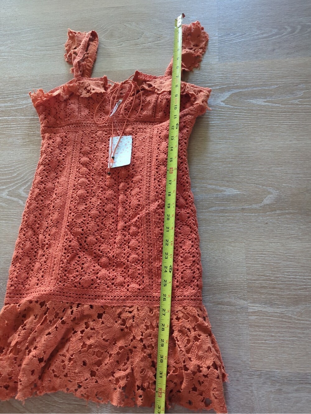 Free People Cross My Heart Mini Dress Size 4 Chrochet Lace Orange - Picture 10 of 12